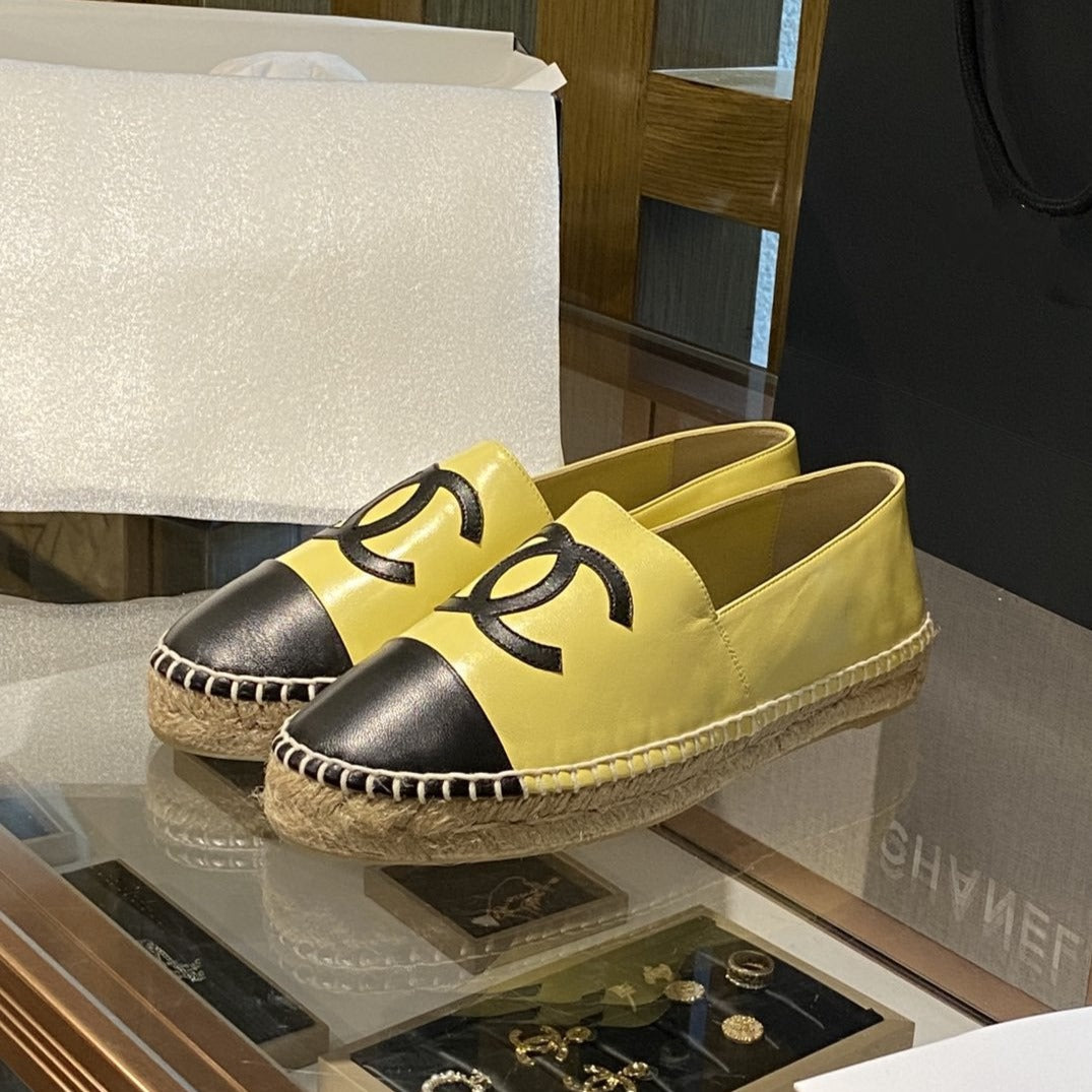 CHANEL ESPADRILLES YELLOW BLACK LAMBSKIN
