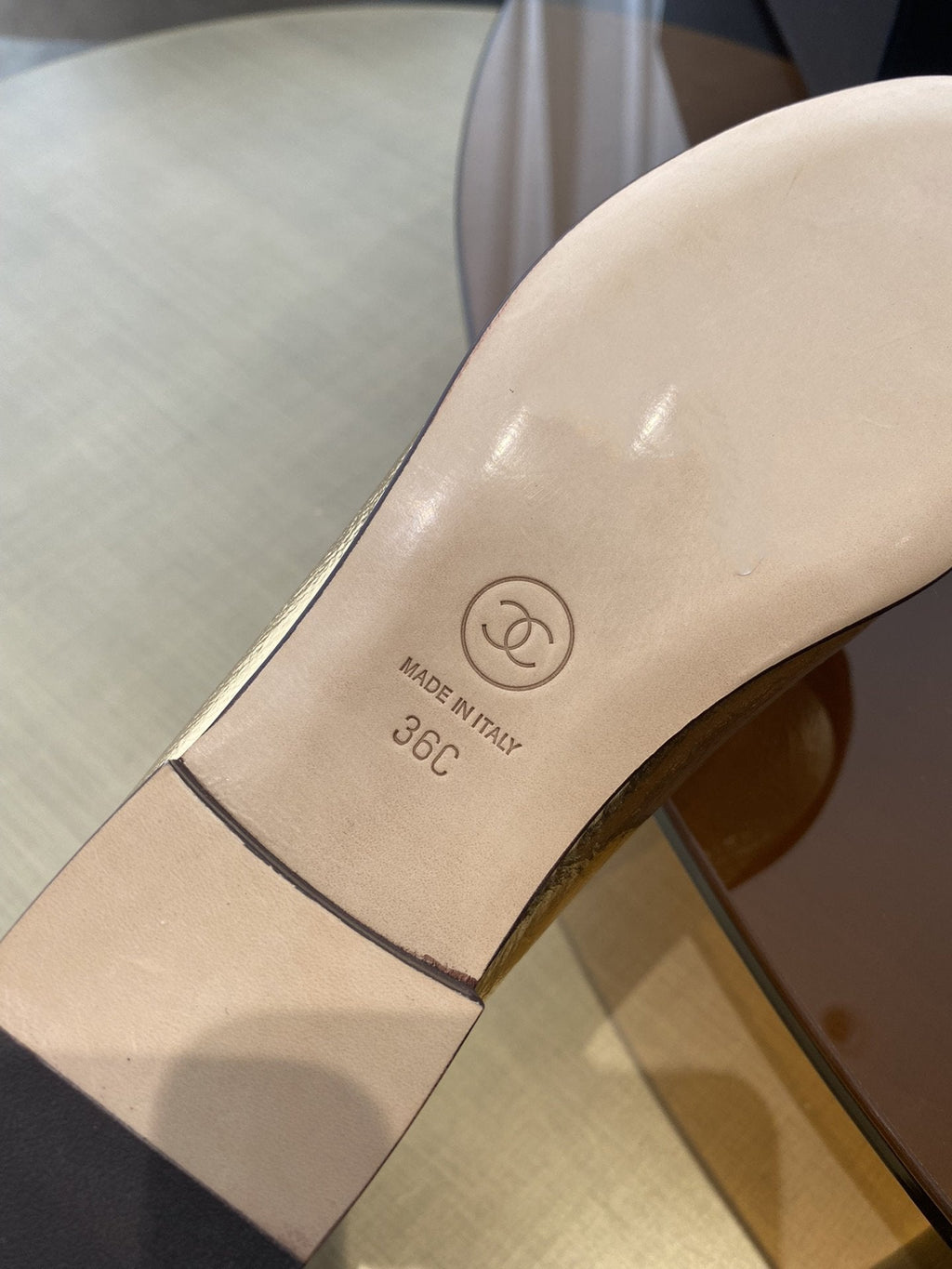 CHANEL BALLET FLATS GOLD BLACK LAMBSKIN CANVAS