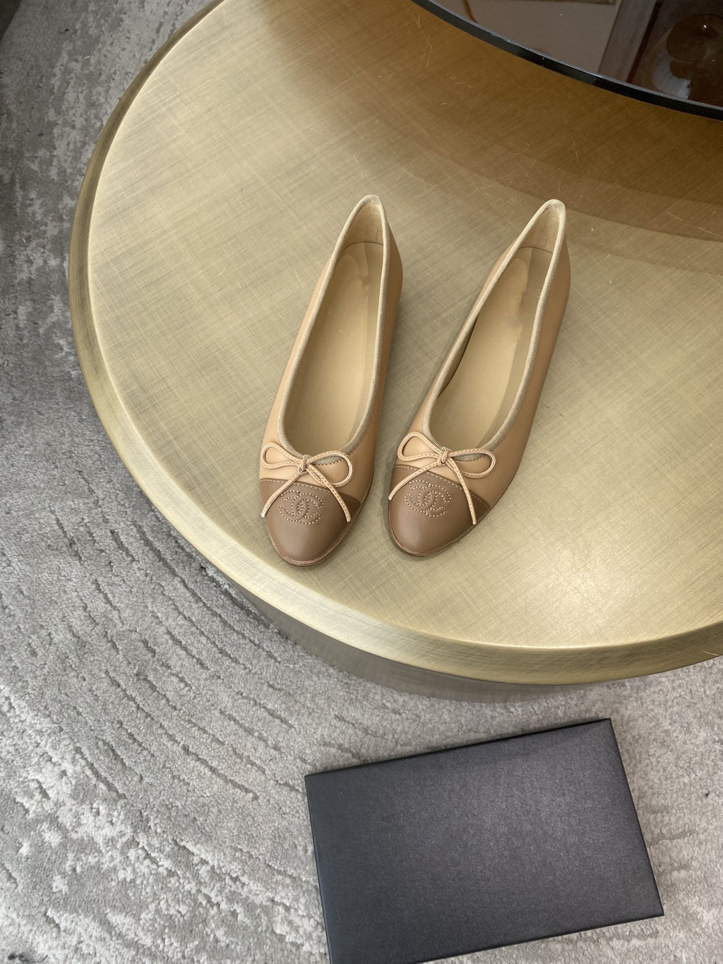 CHANEL BALLET FLATS BEIGE BROWN LAMBSKIN
