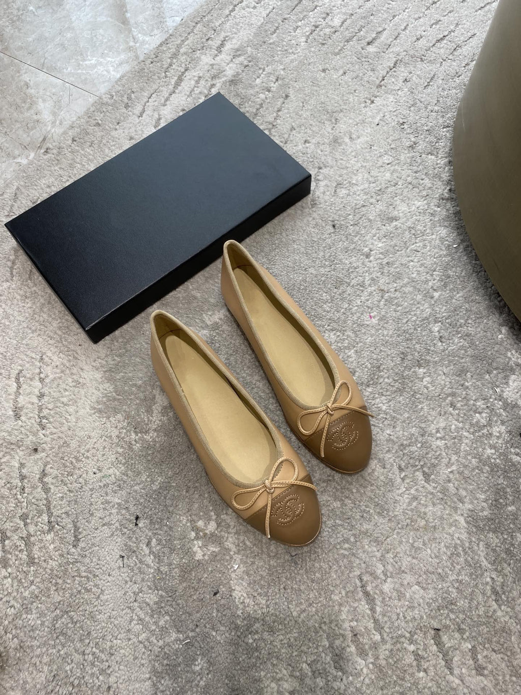 CHANEL BALLET FLATS BEIGE BROWN LAMBSKIN
