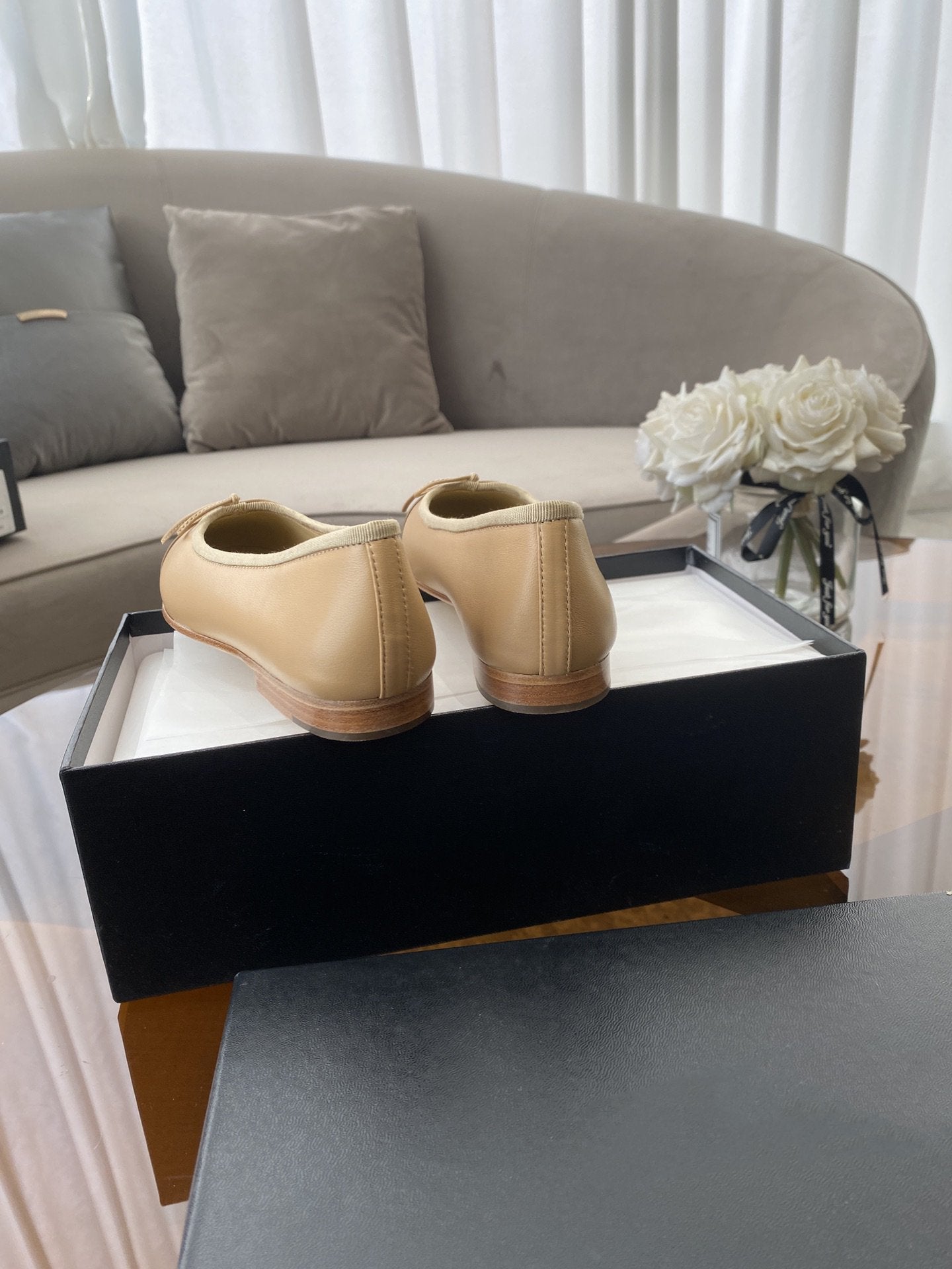 CHANEL BALLET FLATS BEIGE BROWN LAMBSKIN