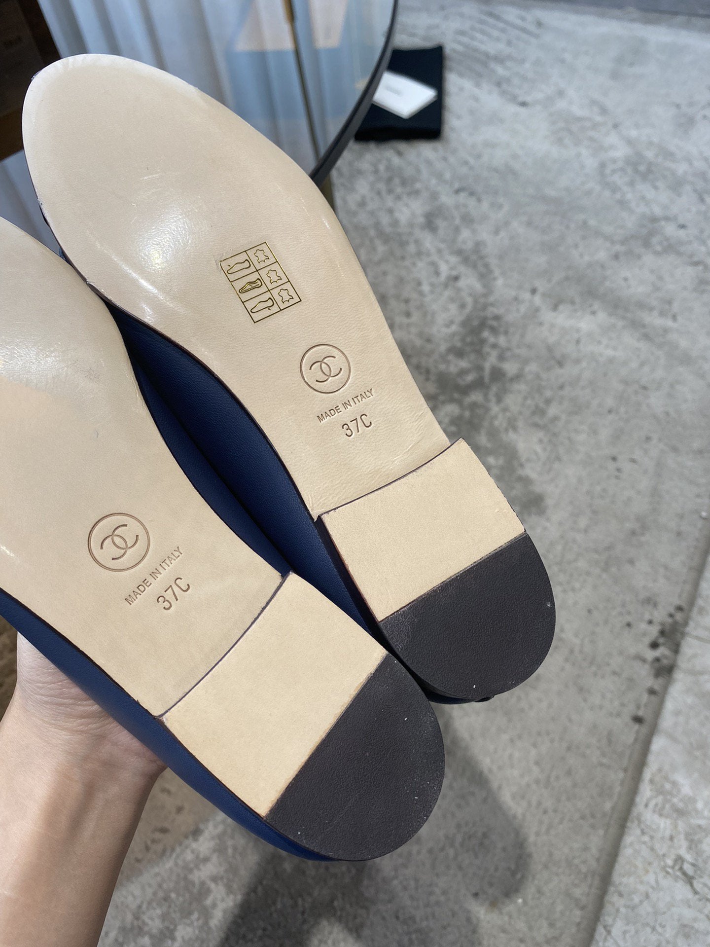 CHANEL BALLET FLATS DARK BLUE BLACK LAMBSKIN