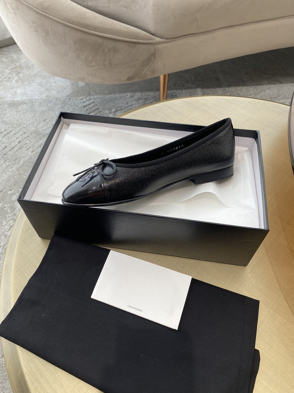 CHANEL BALLET FLATS ALL BLACK LAMBSKIN