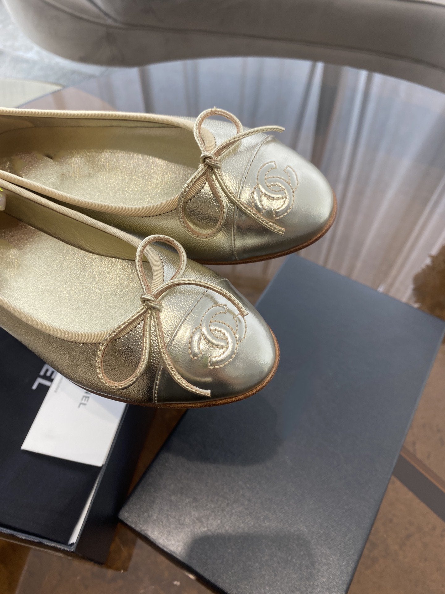 CHANEL BALLET FLATS LIGHT GOLD LAMBSKIN