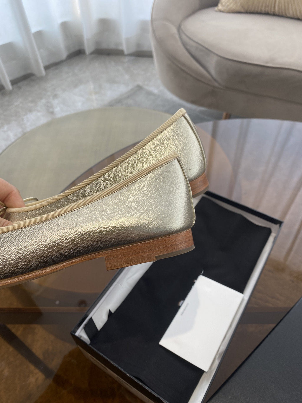 CHANEL BALLET FLATS LIGHT GOLD LAMBSKIN