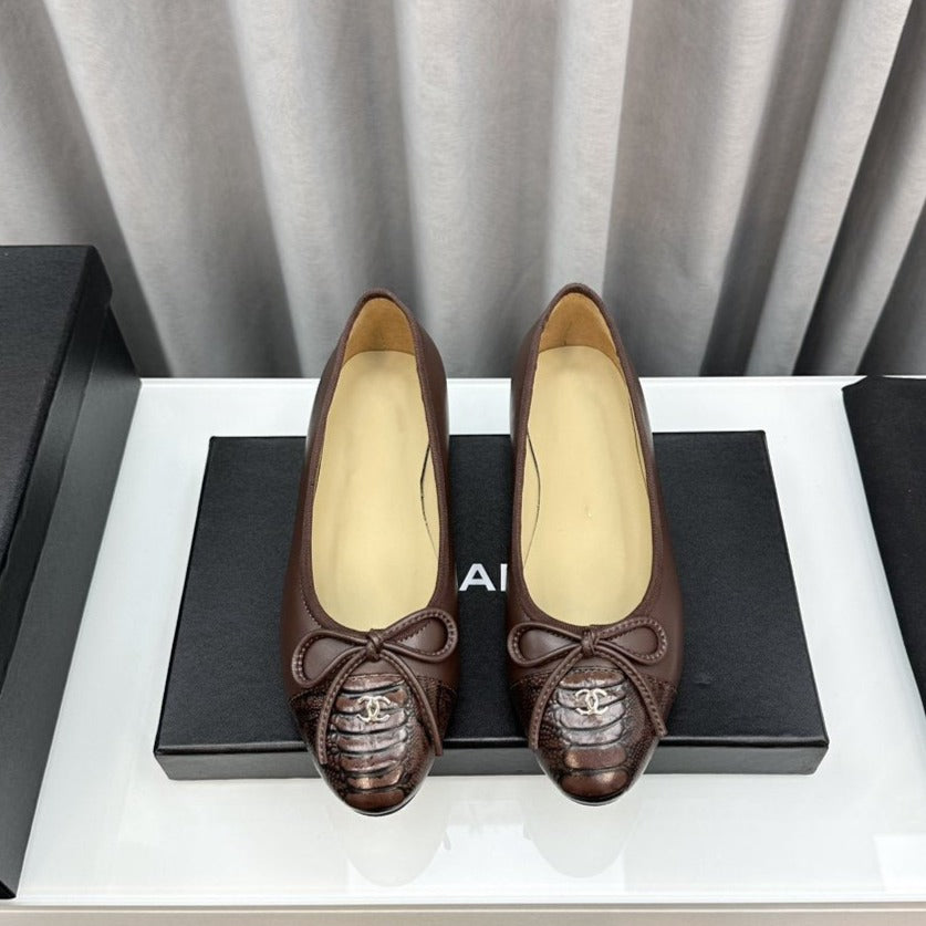 CHANEL ballet flats brown lambskin