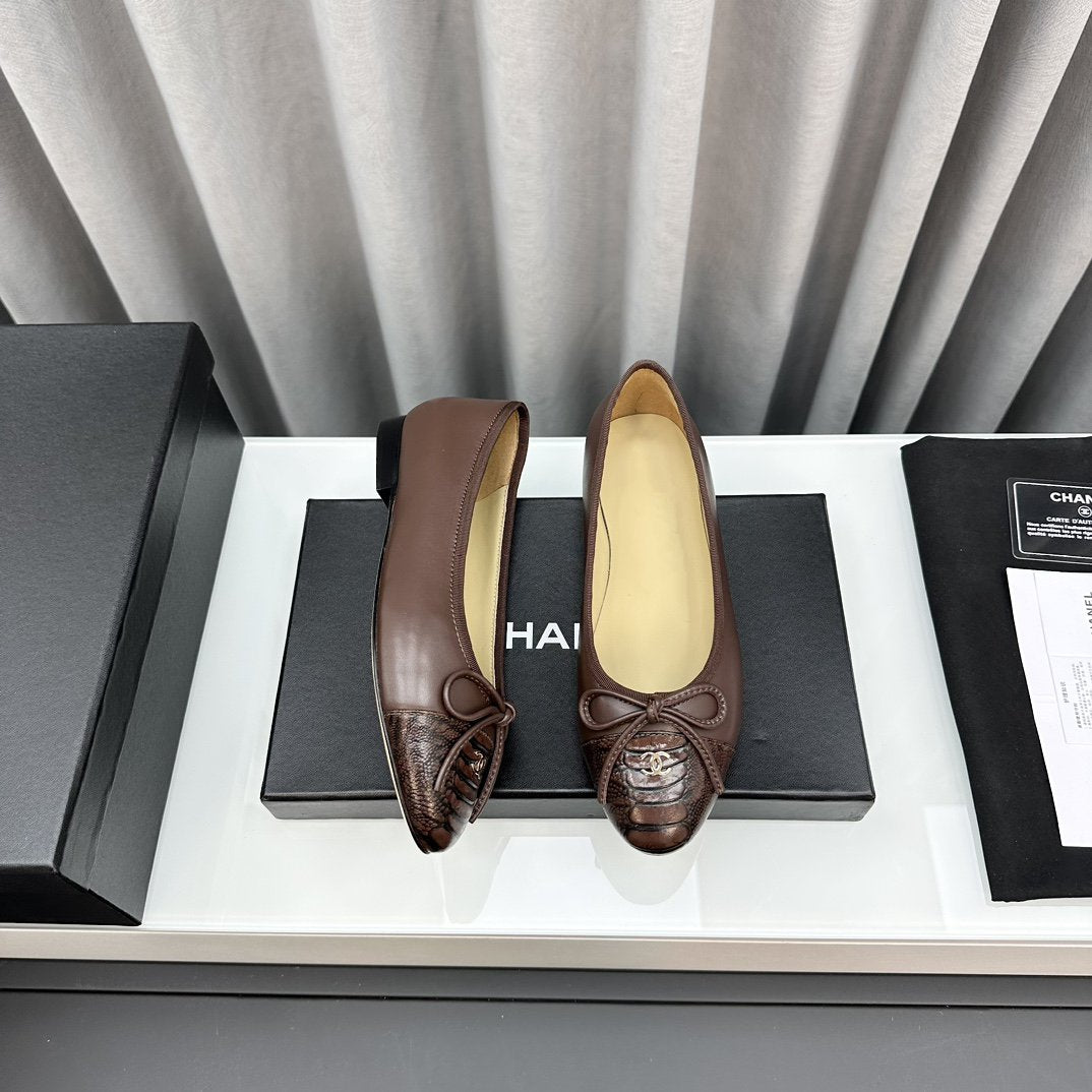 CHANEL ballet flats brown lambskin