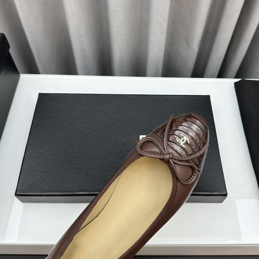 CHANEL ballet flats brown lambskin