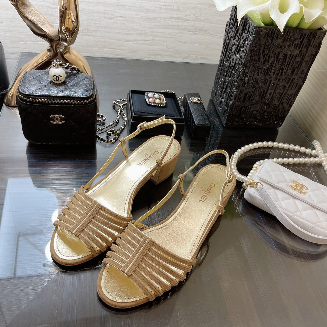 CHANEL SLINGBACKS SANDAL IN CAMEL BEIGE SUEDE