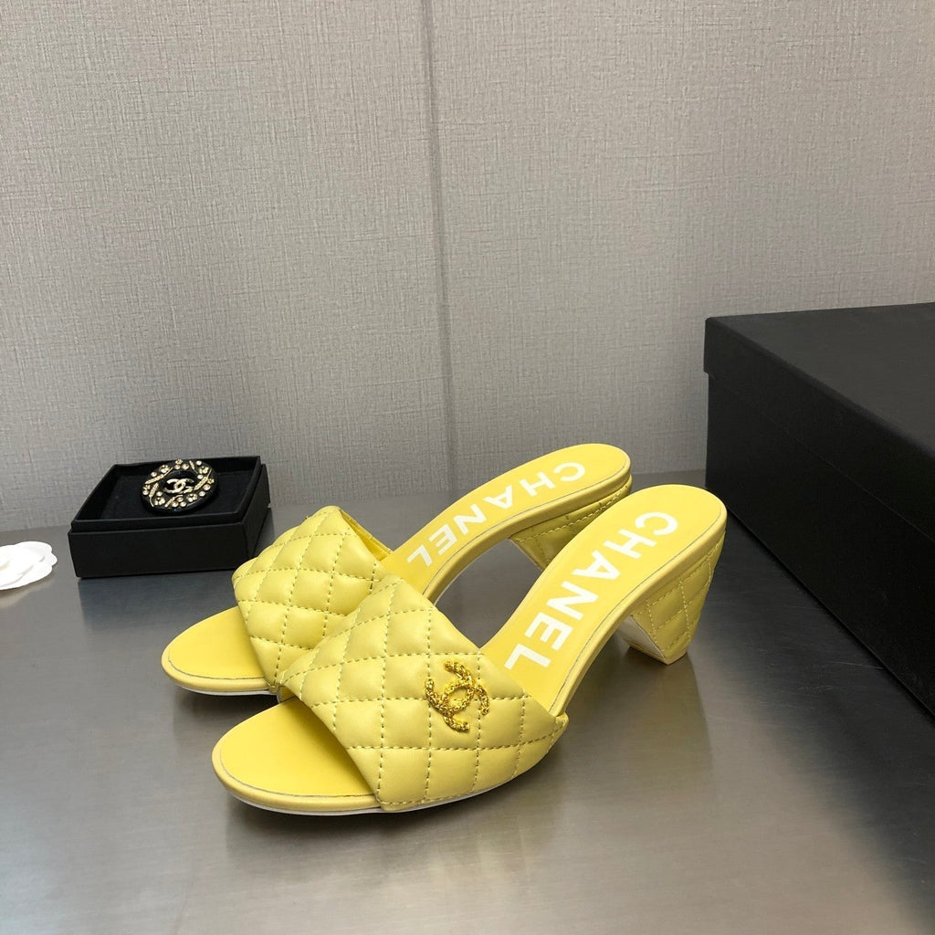 CHANEL DIAMOND-QUILTED 6 CM SANDALS IN BRIGHT YELLOW LAMBSKIN