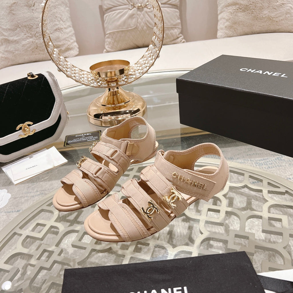CHANEL Double C  Xiaoxiang Chain Fabric Head Chunky Sandal Cream Lambskin