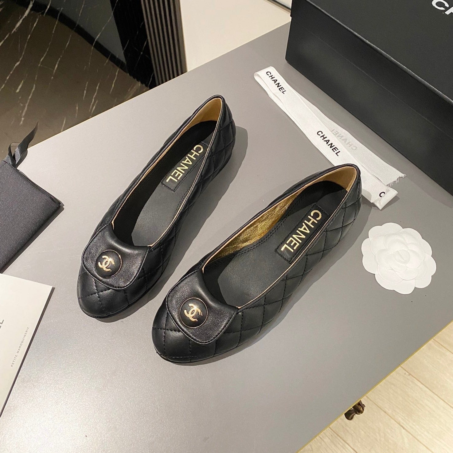 CHANEL BALLET FLAT BLACK LAMBSKIN