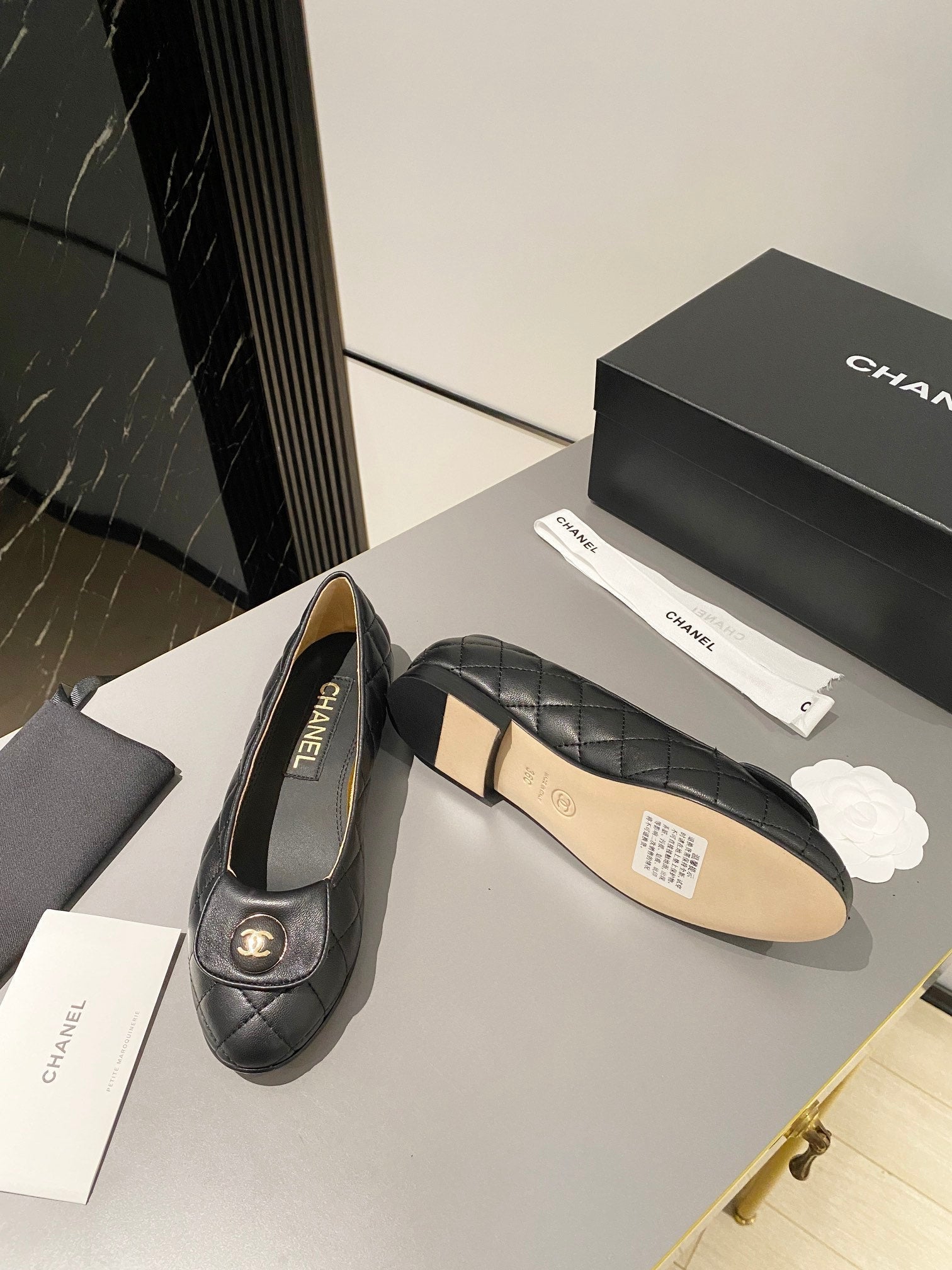 CHANEL BALLET FLAT BLACK LAMBSKIN