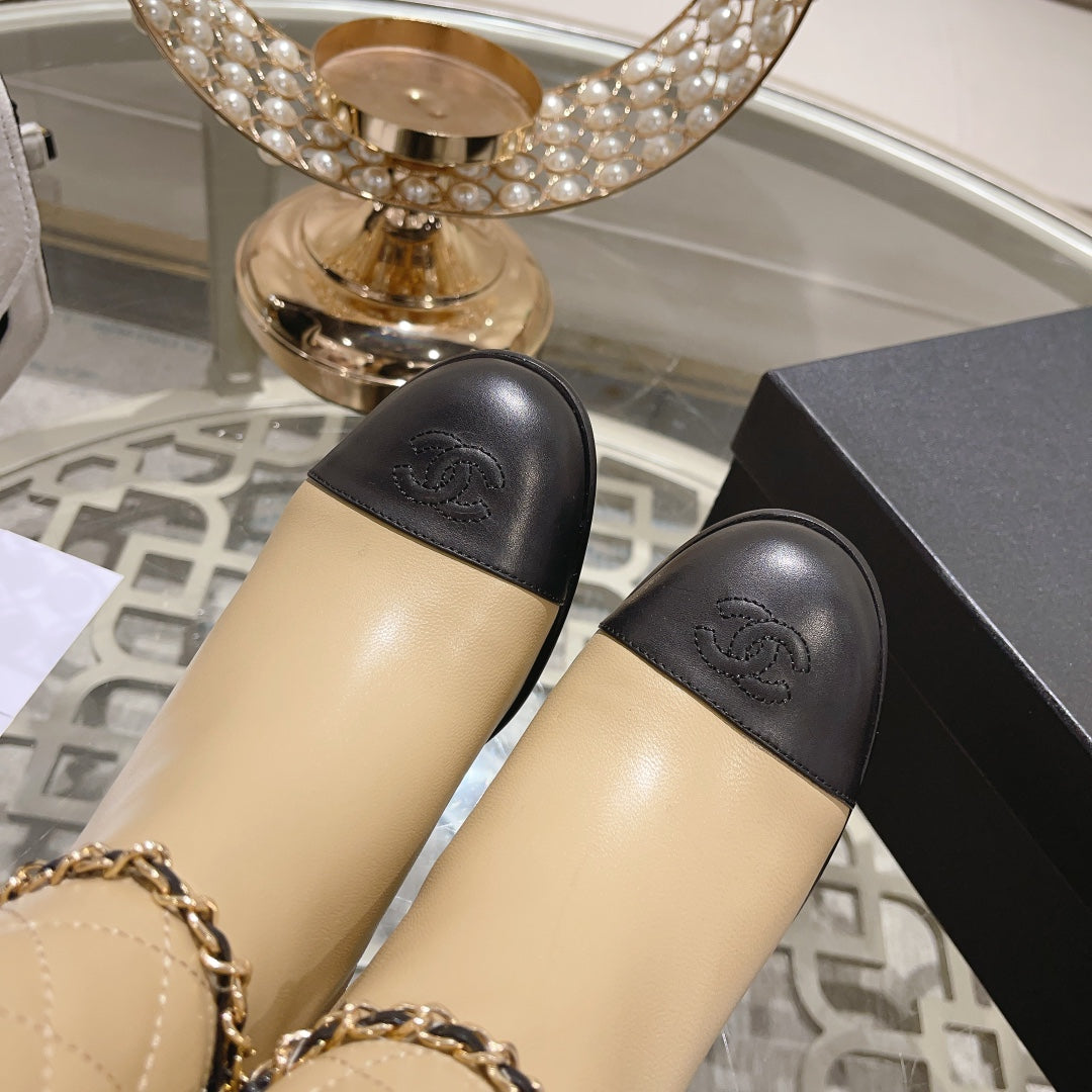 CHANEL MID-HEEL ANKLE BOOTS IN TORTILLA BROWN CALFSKIN