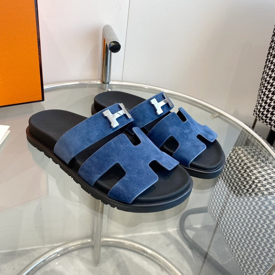 HERMES Chypre Sandal Blue Suede