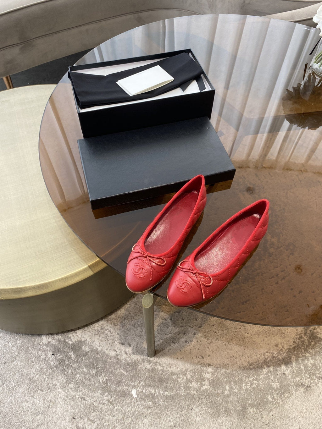 CHANEL BALLET FLATS RED QUILTED LAMBSKIN