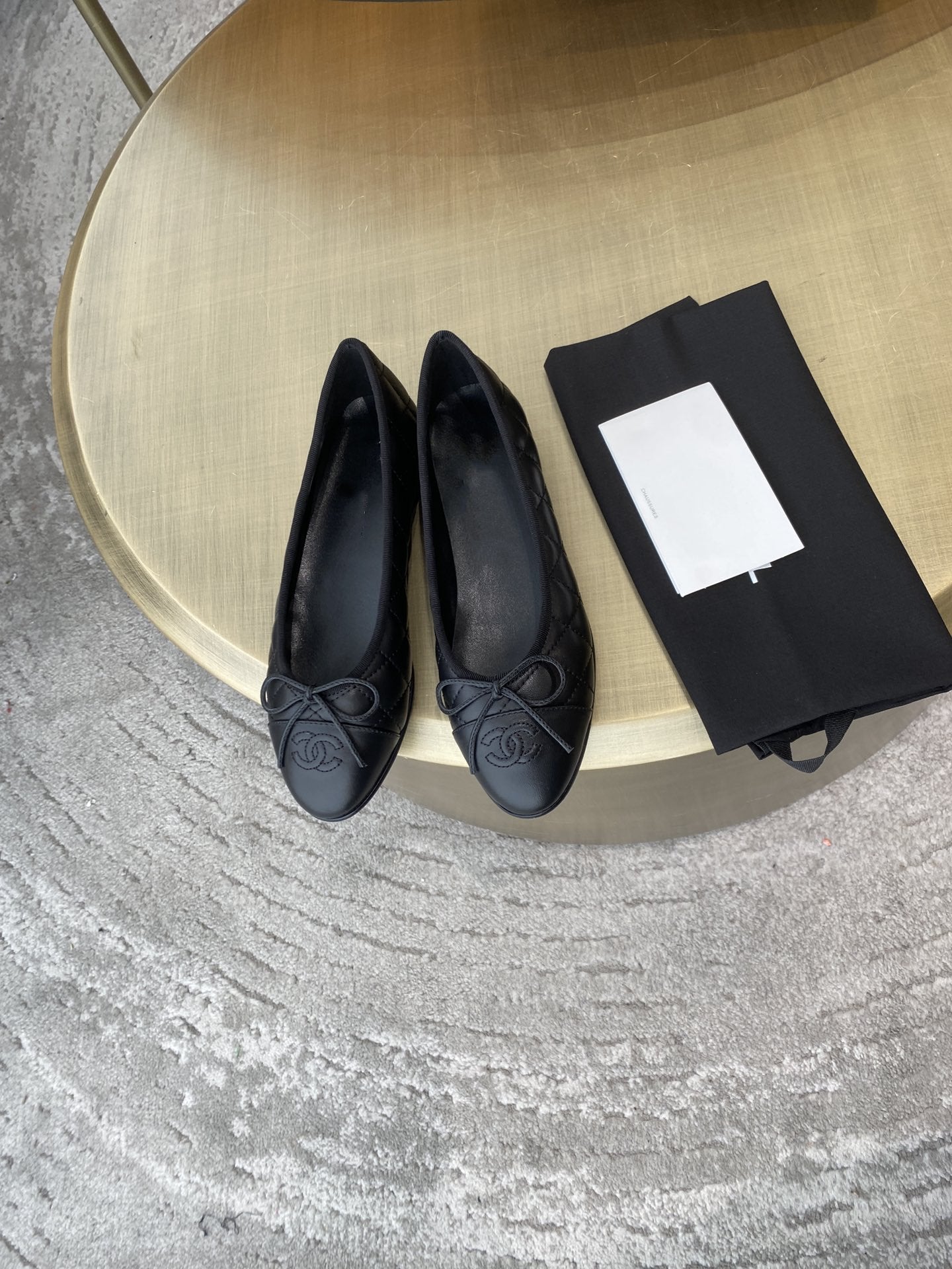 CHANEL BALLET FLATS ALL BLACK QUILTED LAMBSKIN