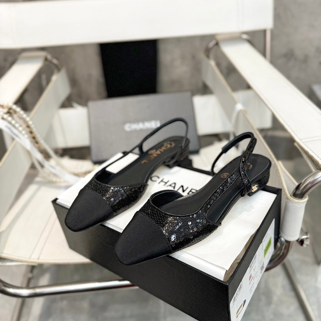 CHANEL SLINGBACKS IN BLACK LAMBSKIN 1