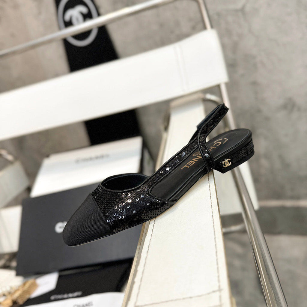 CHANEL SLINGBACKS IN BLACK LAMBSKIN 1