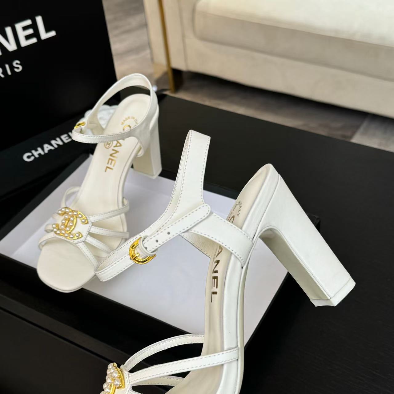 CHANEL HIGHT SANDALS 2025 IN WHITE PATENT LAMBSKIN