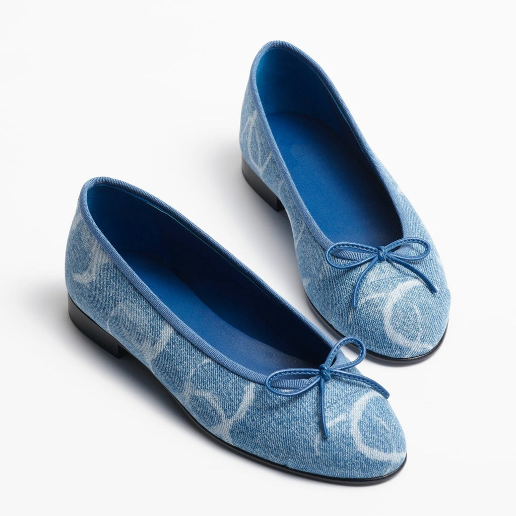 CHANEL BALLET FLATS LIGHT BLUE WHITE DENIM
