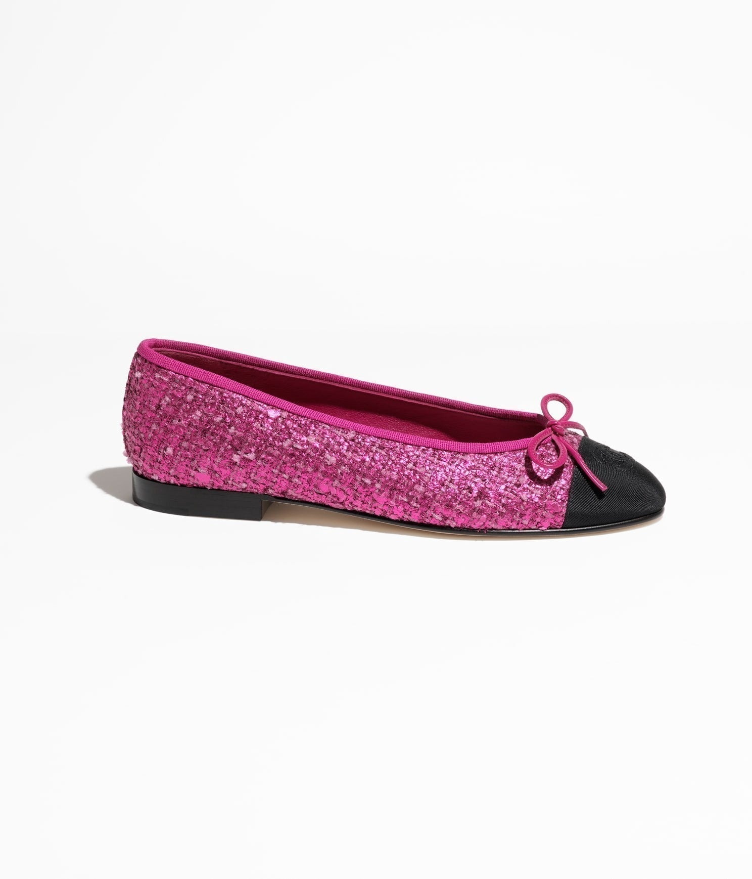 CHANEL BALLET FLATS LIGHT PINK BLACK TWEED