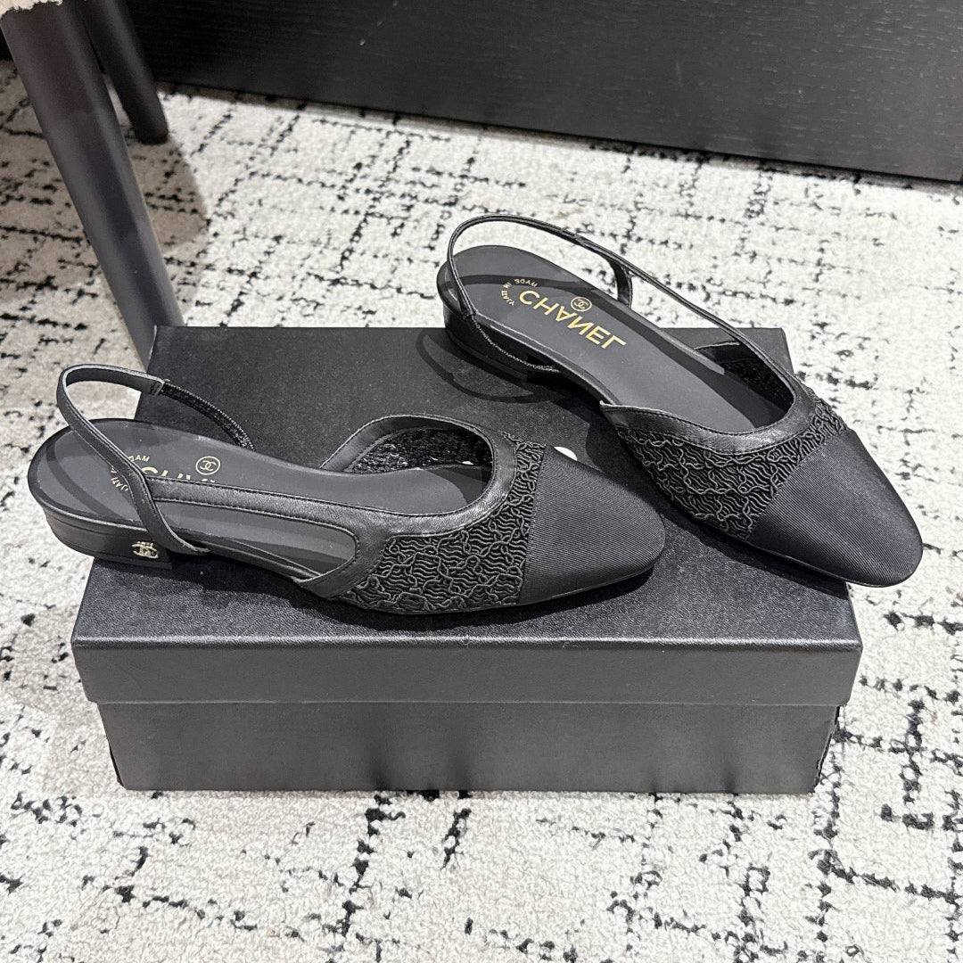 CHANEL SLINGBACK 25S IN BLACK FABRIC