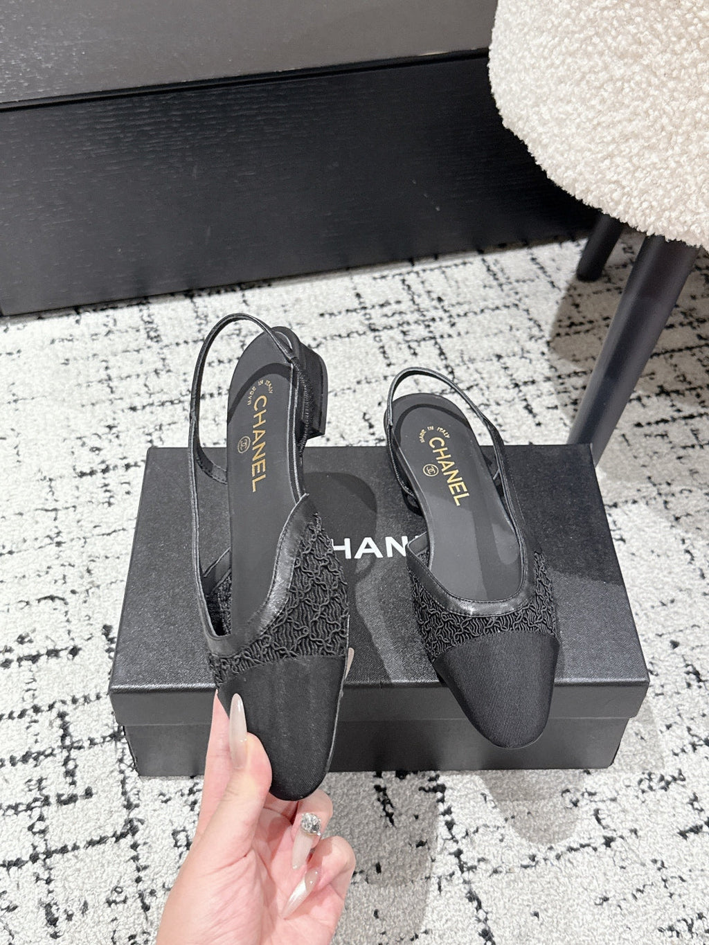 CHANEL SLINGBACK 25S IN BLACK FABRIC
