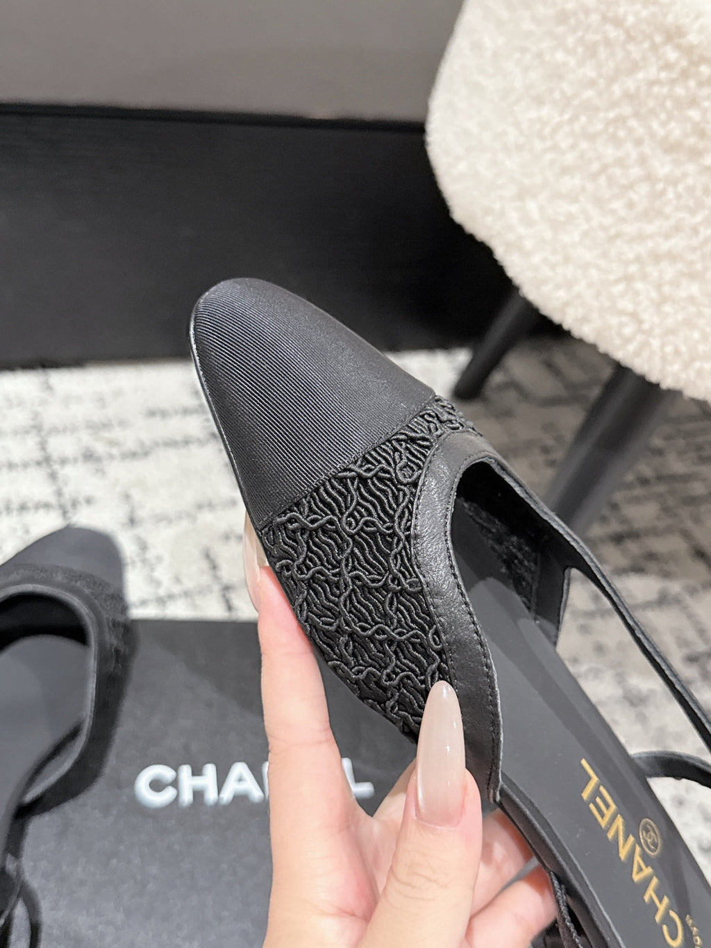 CHANEL SLINGBACK 25S IN BLACK FABRIC