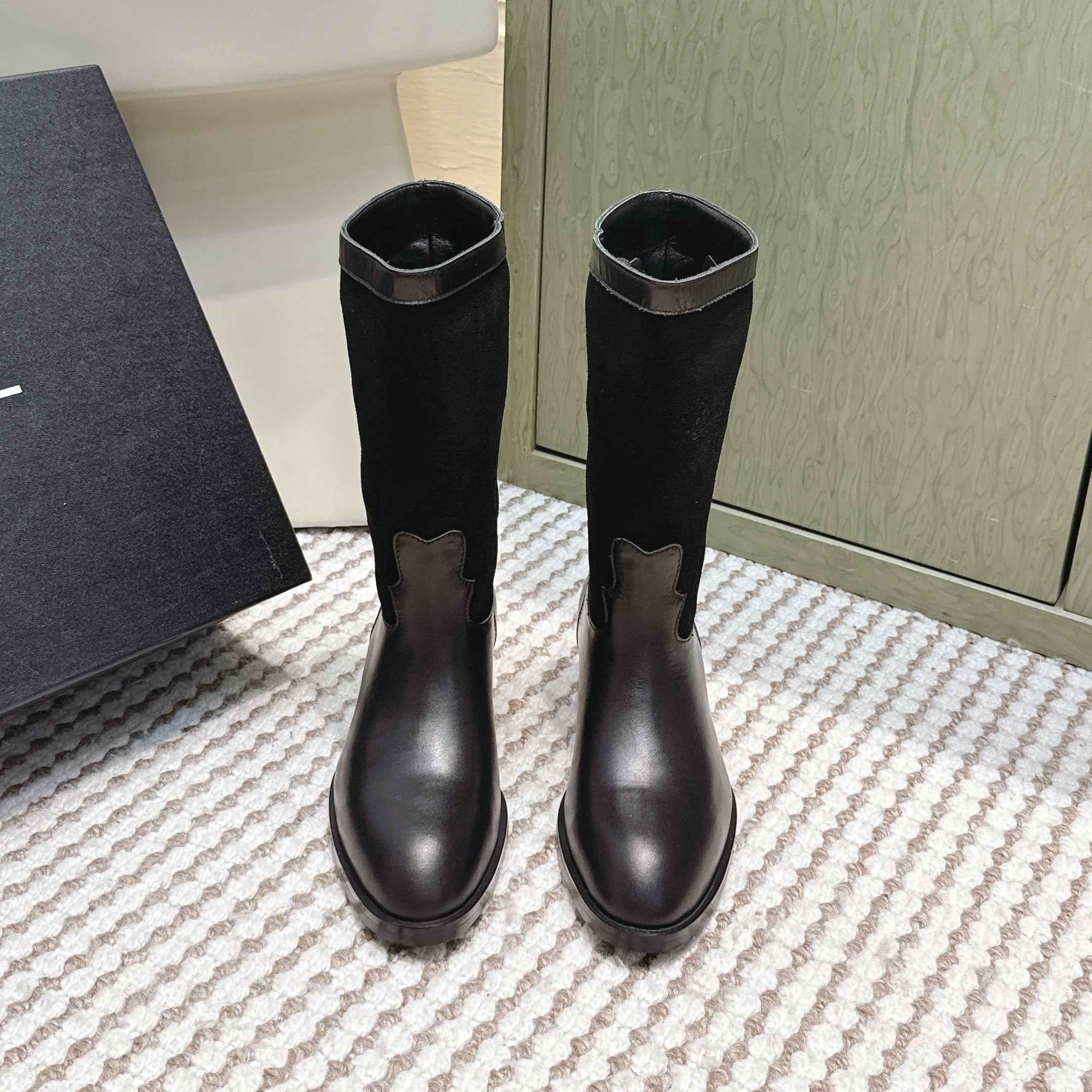 CHANEL 25S MID-CALF BOOTS IN BLACK SUEDE MIX CALFSKIN
