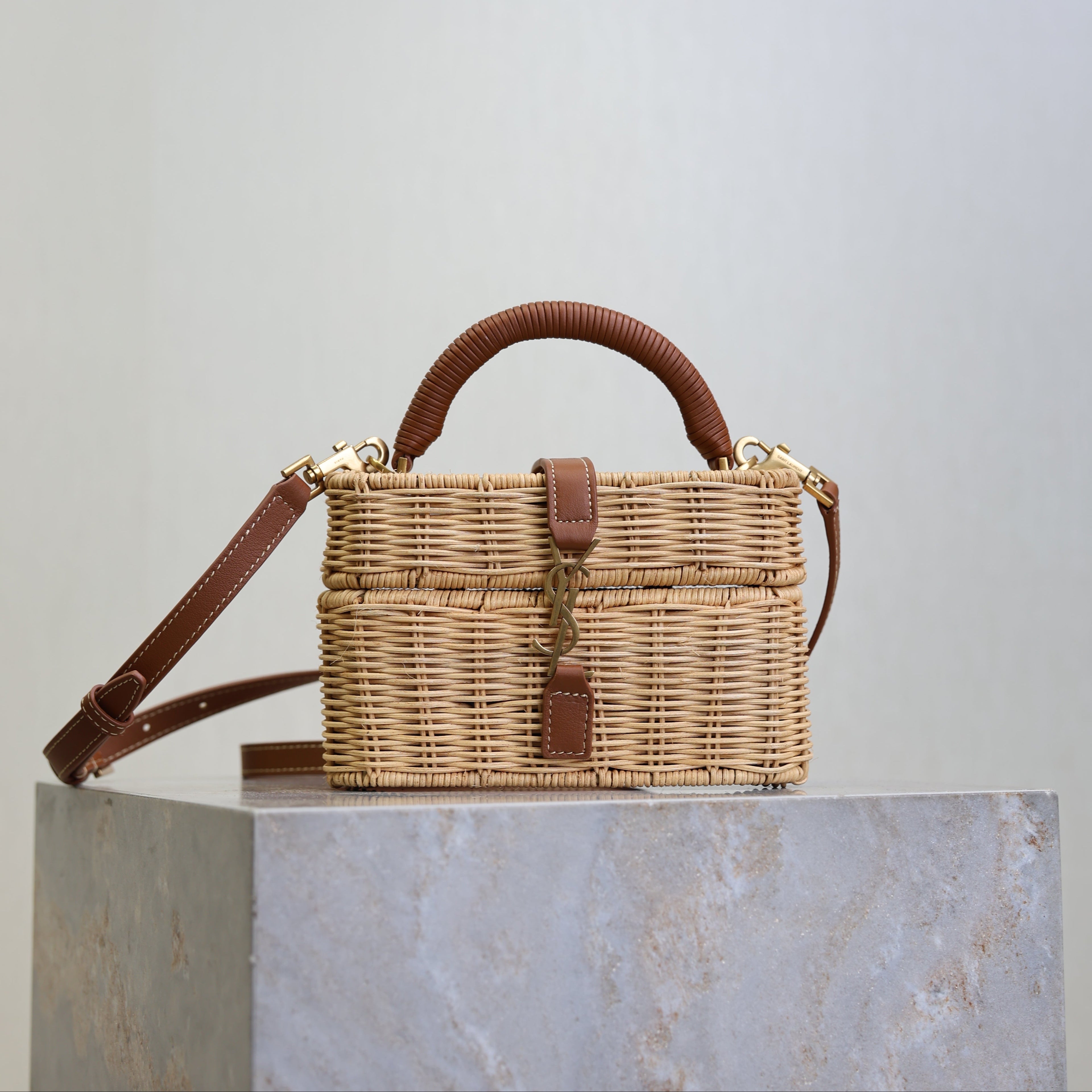 YSL 25S GABY MINI BAG 18 IN OSIER AND BROWN CALFSKIN GOLD HARDWARE