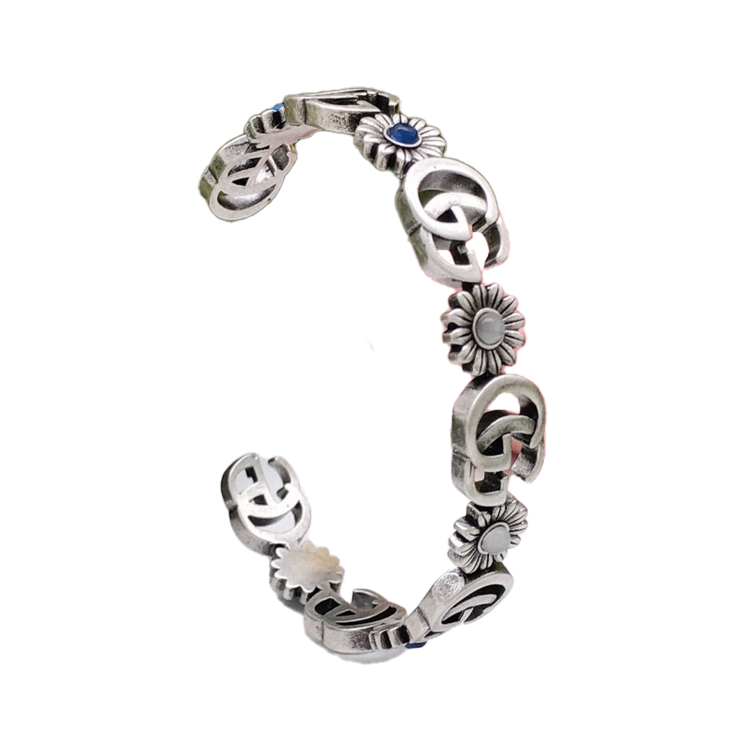 Double Gucci Flowers Open Cuff Bracelet