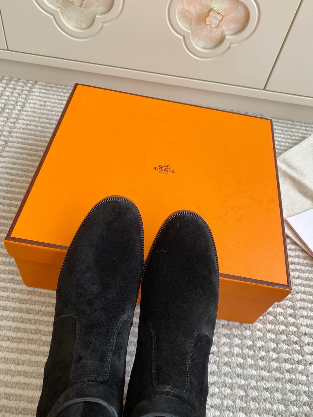 HERMES 25S FRENCHIE 50 ANKLE BOOT 50 MM IN BLACK SUEDE WITH SILVER HARDWARE