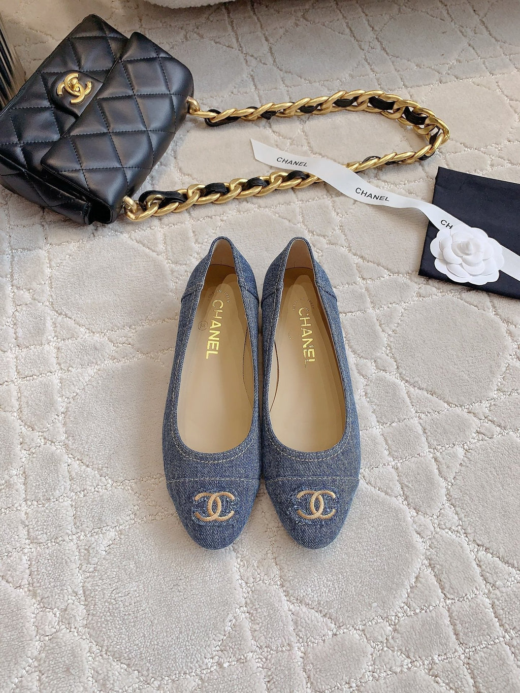CHANEL BALLET FLATS IN AEGEAN BLUE DENIM