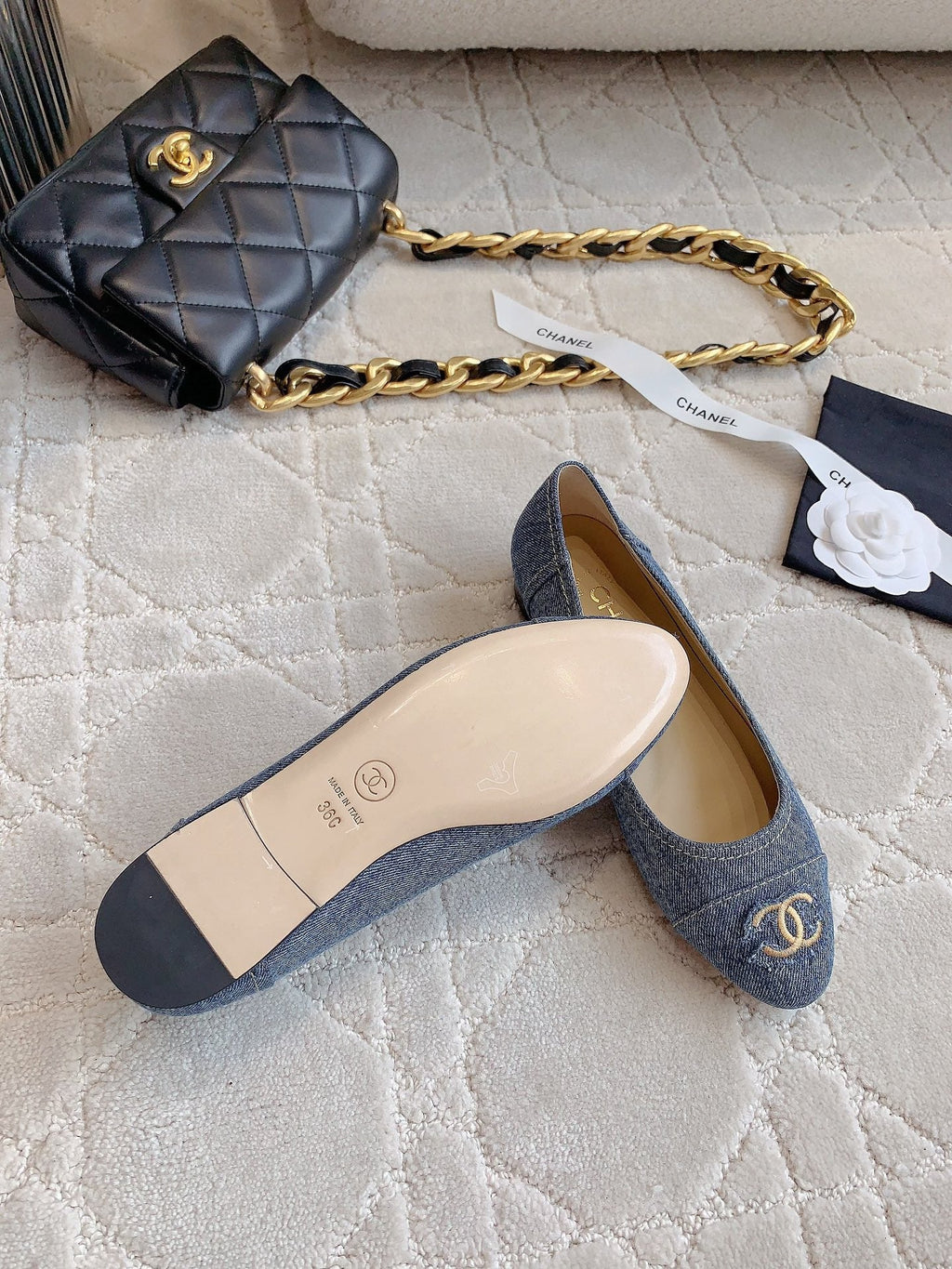 CHANEL BALLET FLATS IN AEGEAN BLUE DENIM