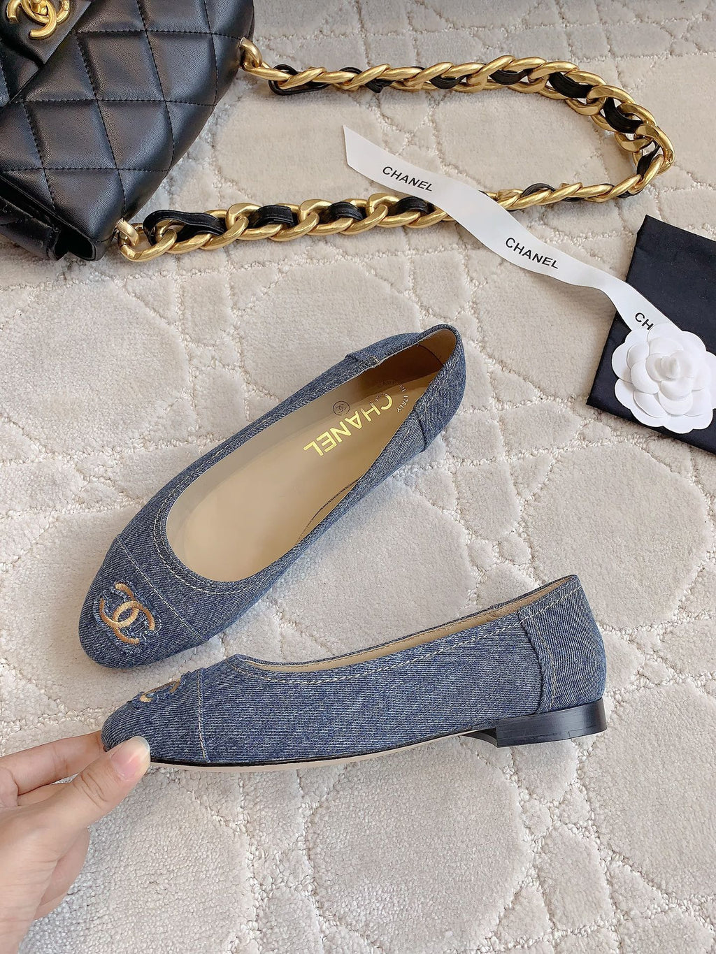 CHANEL BALLET FLATS IN AEGEAN BLUE DENIM