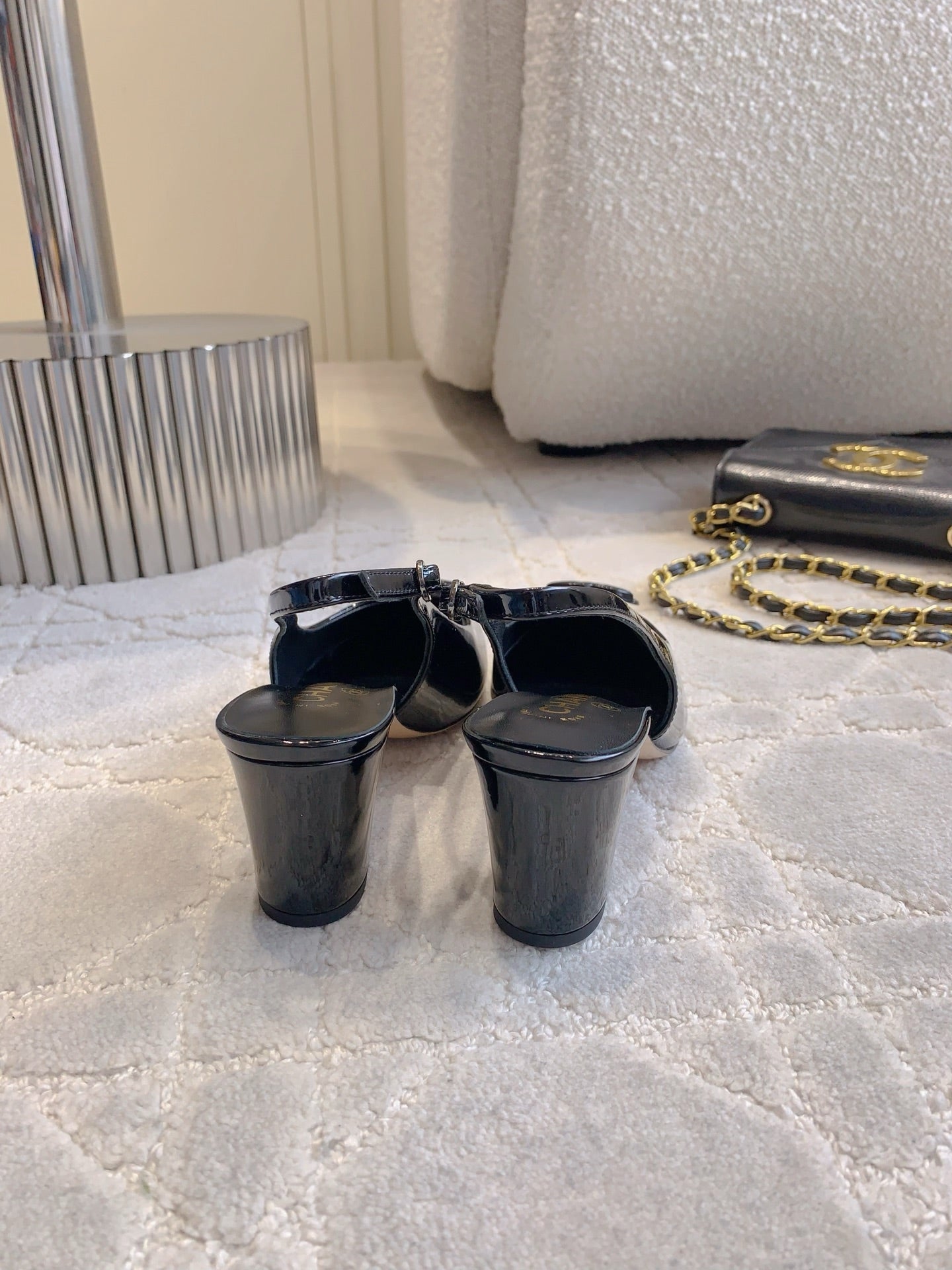 CHANEL HIGH SLINGBACKS 65 MM IN BLACK PATENT CALFSKIN