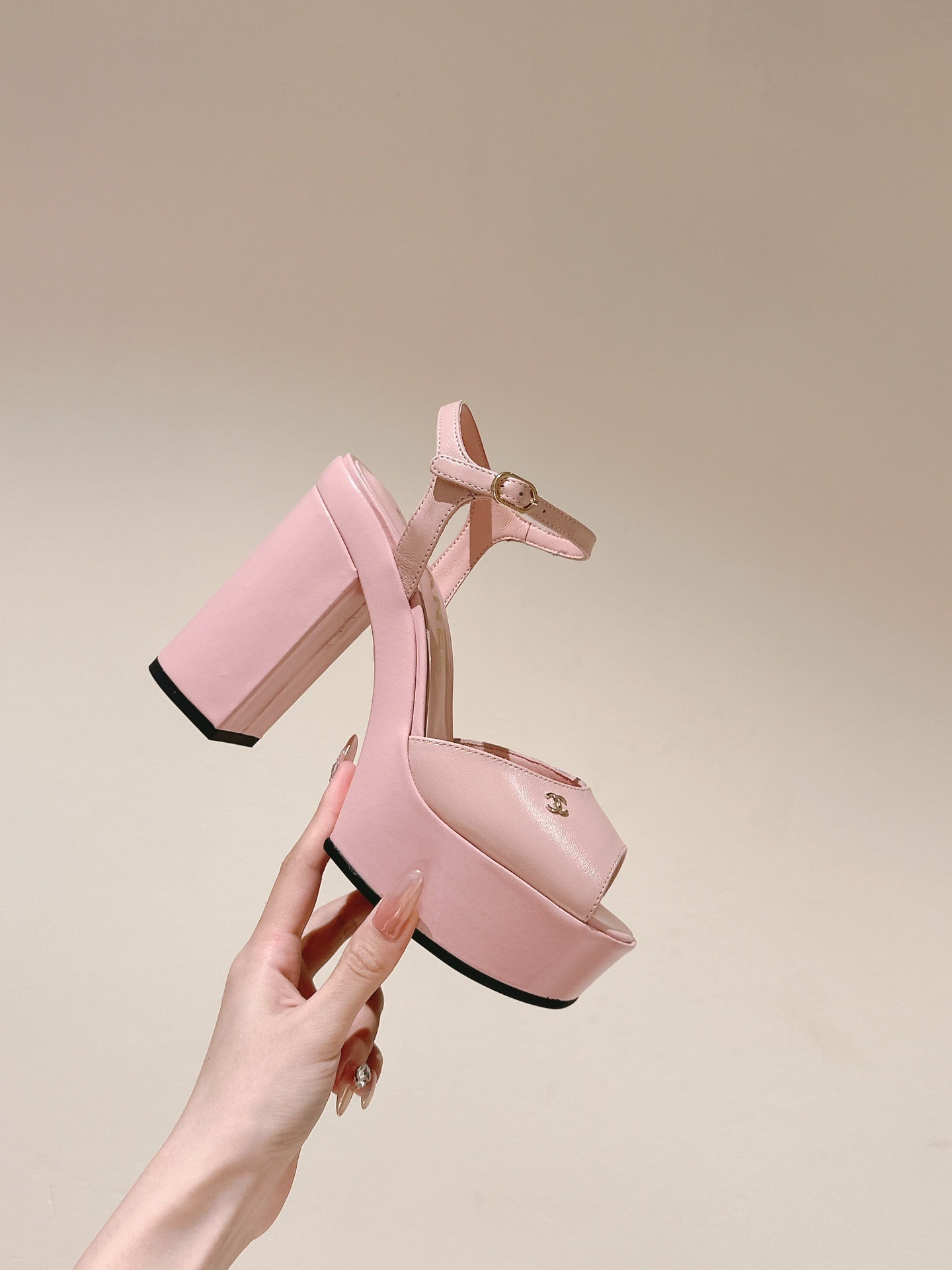 CHANEL HIGH SANDAL LIGHT PINK CALFSKIN