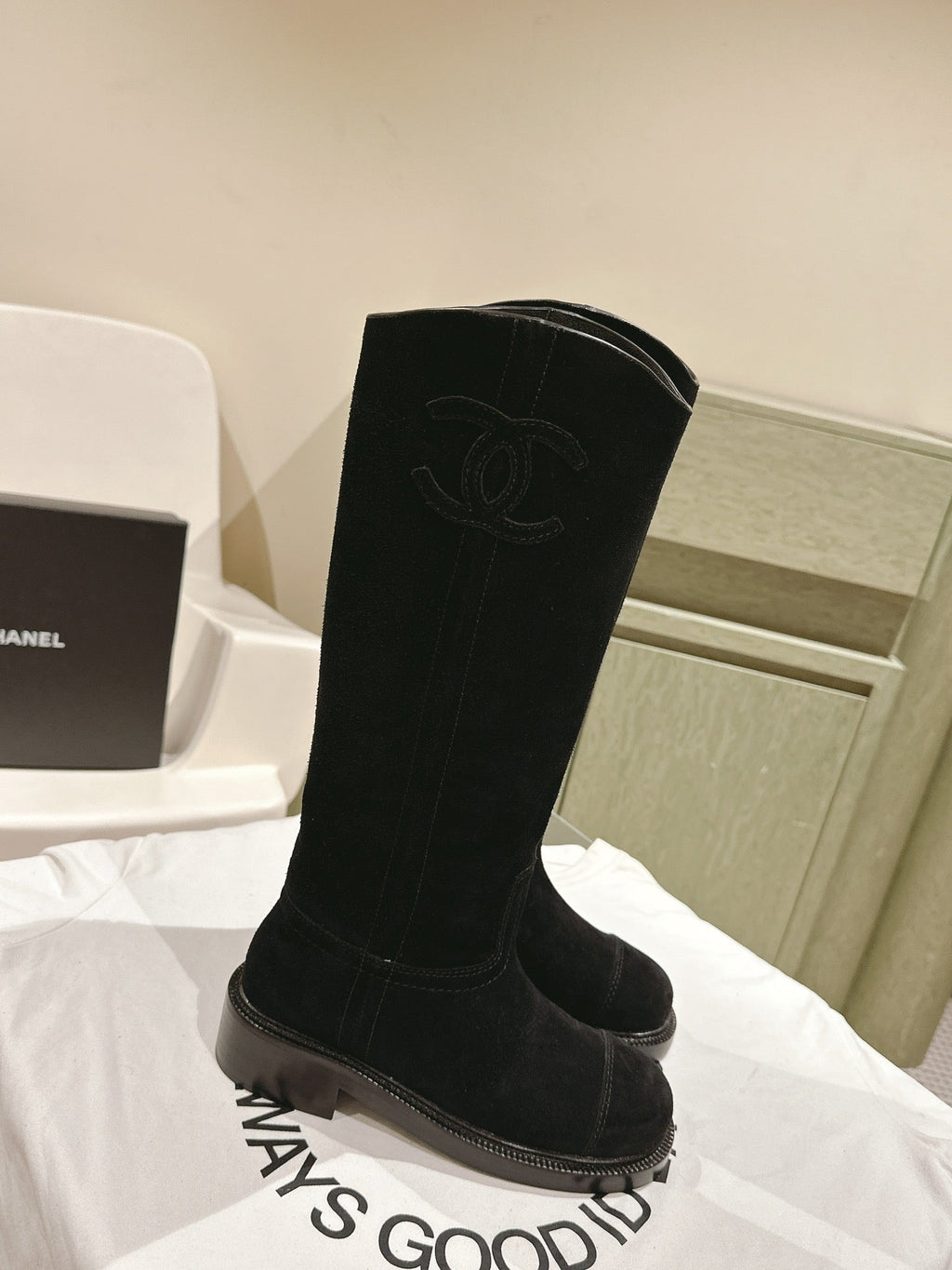CHANEL HIGH BOOTS BLACK SUEDE CALFSKIN
