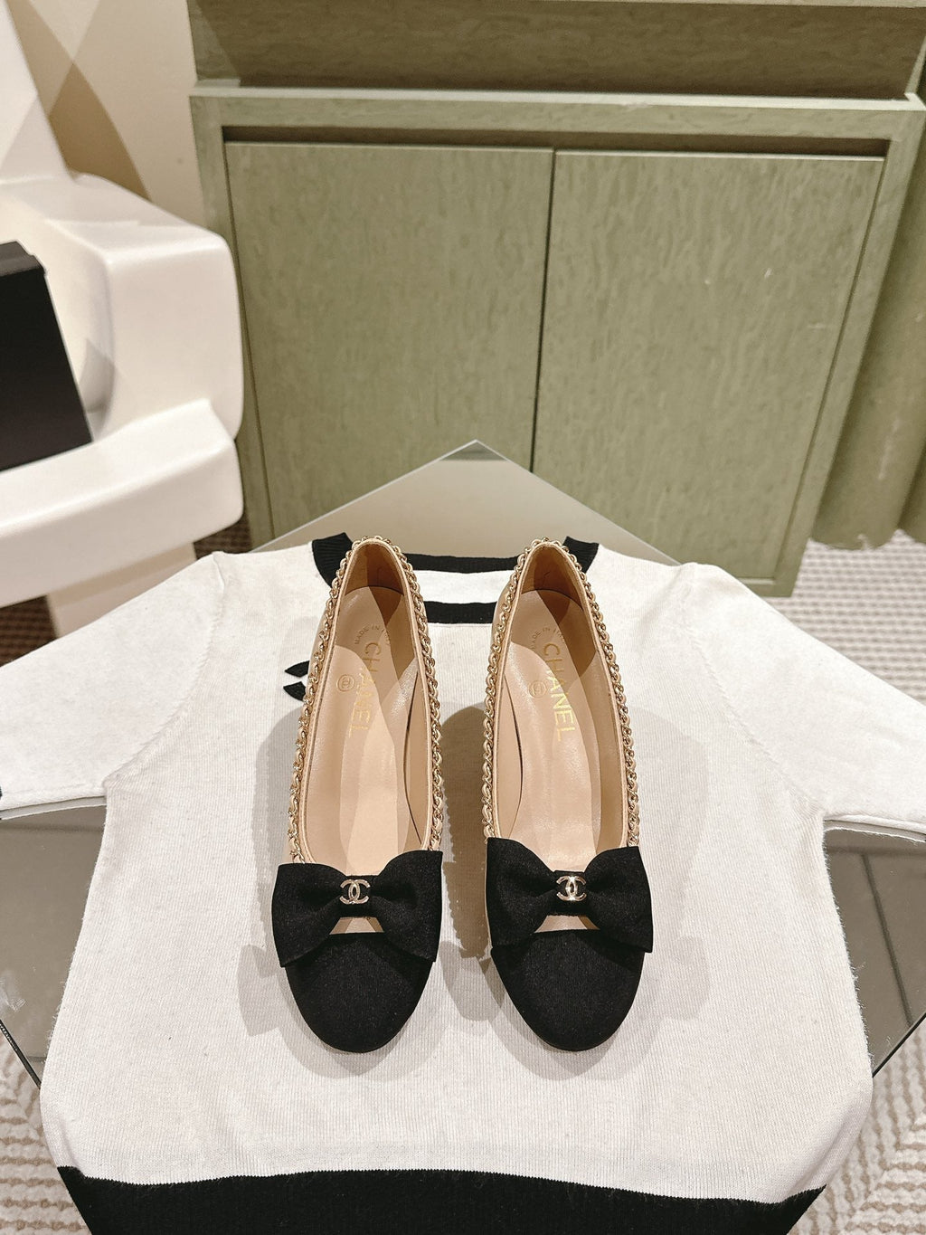 CHANEL HIGH HEELS BEIGE CREAM CALFSKIN AND FABRIC