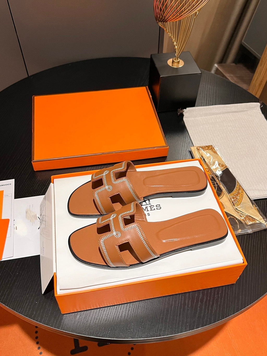 HERMES 0RAN SANDAL Calfskin Sandstone