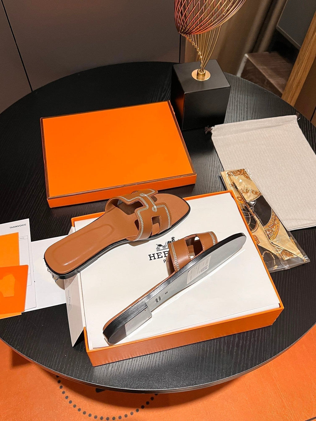 HERMES 0RAN SANDAL Calfskin Sandstone