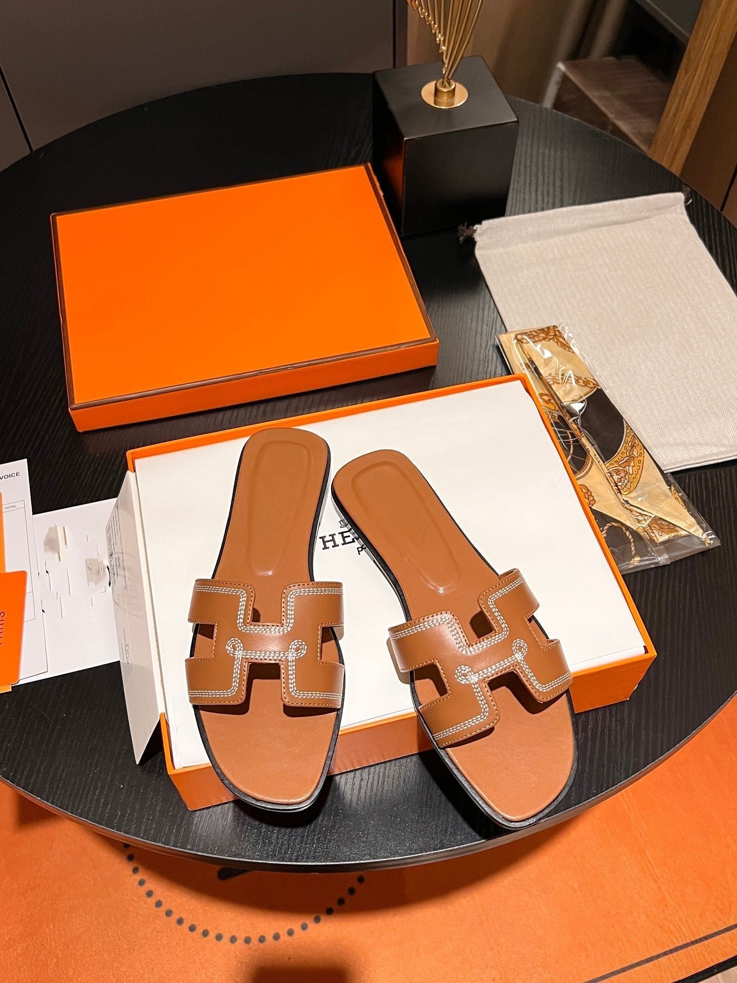 HERMES 0RAN SANDAL Calfskin Sandstone