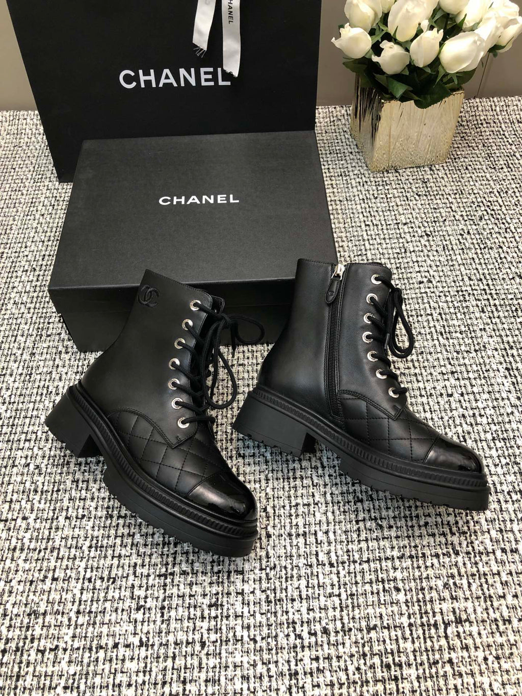 CHANEL SHORT BOOTS BLACK LAMBSKIN