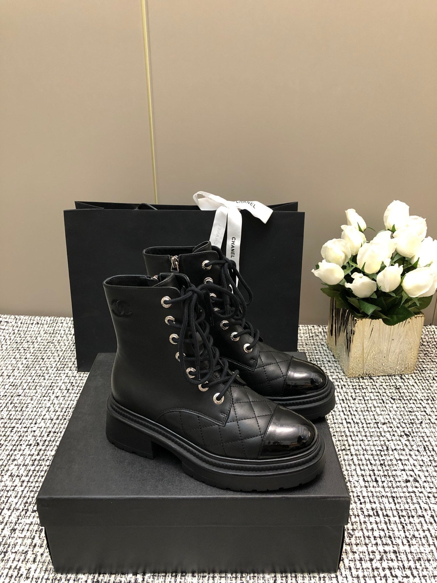 CHANEL SHORT BOOTS BLACK LAMBSKIN
