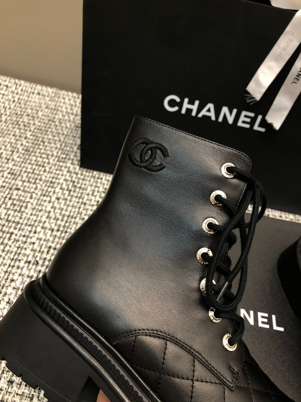 CHANEL SHORT BOOTS BLACK LAMBSKIN