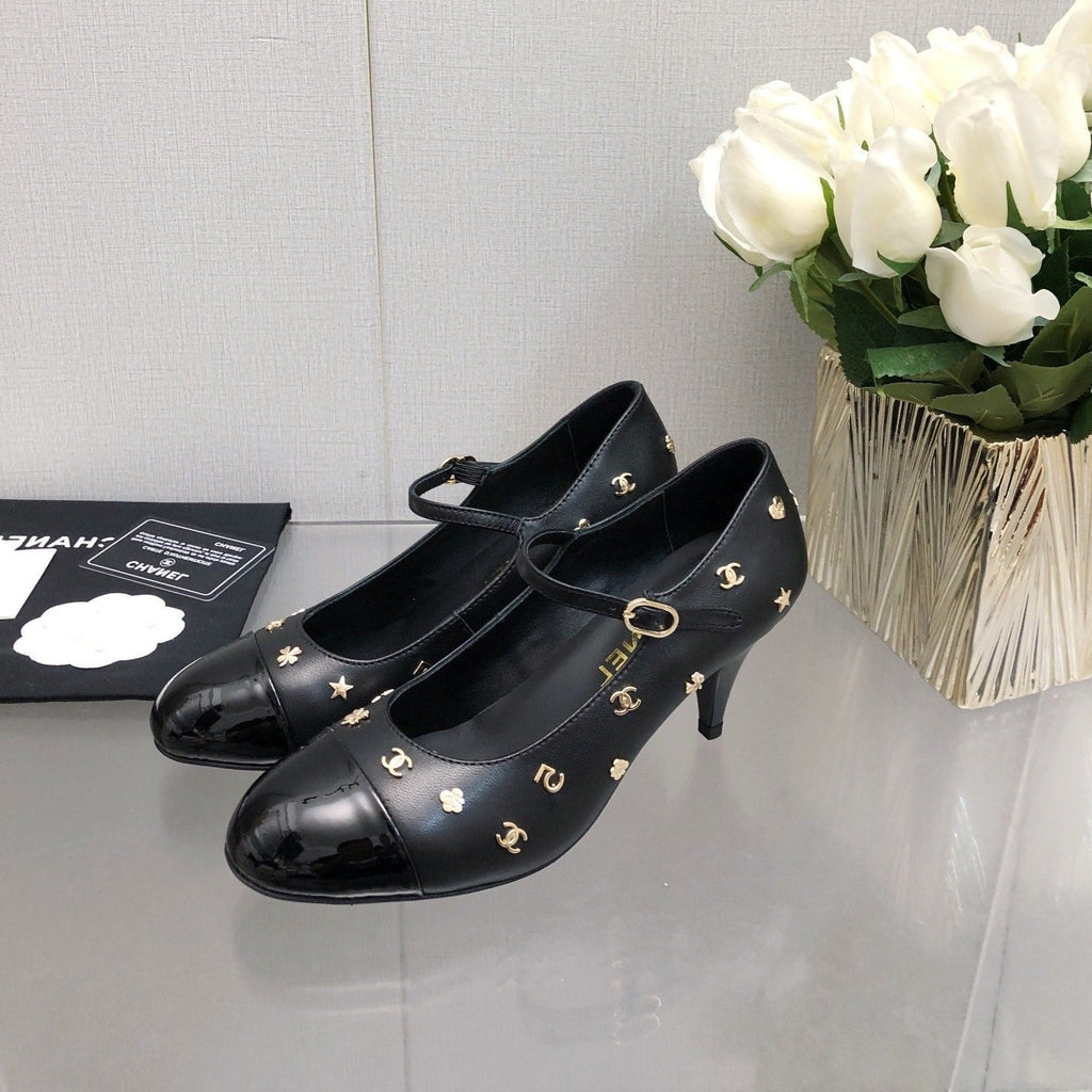 CHANEL MARY JANE BLACK LAMBSKIN ATTACH METAL