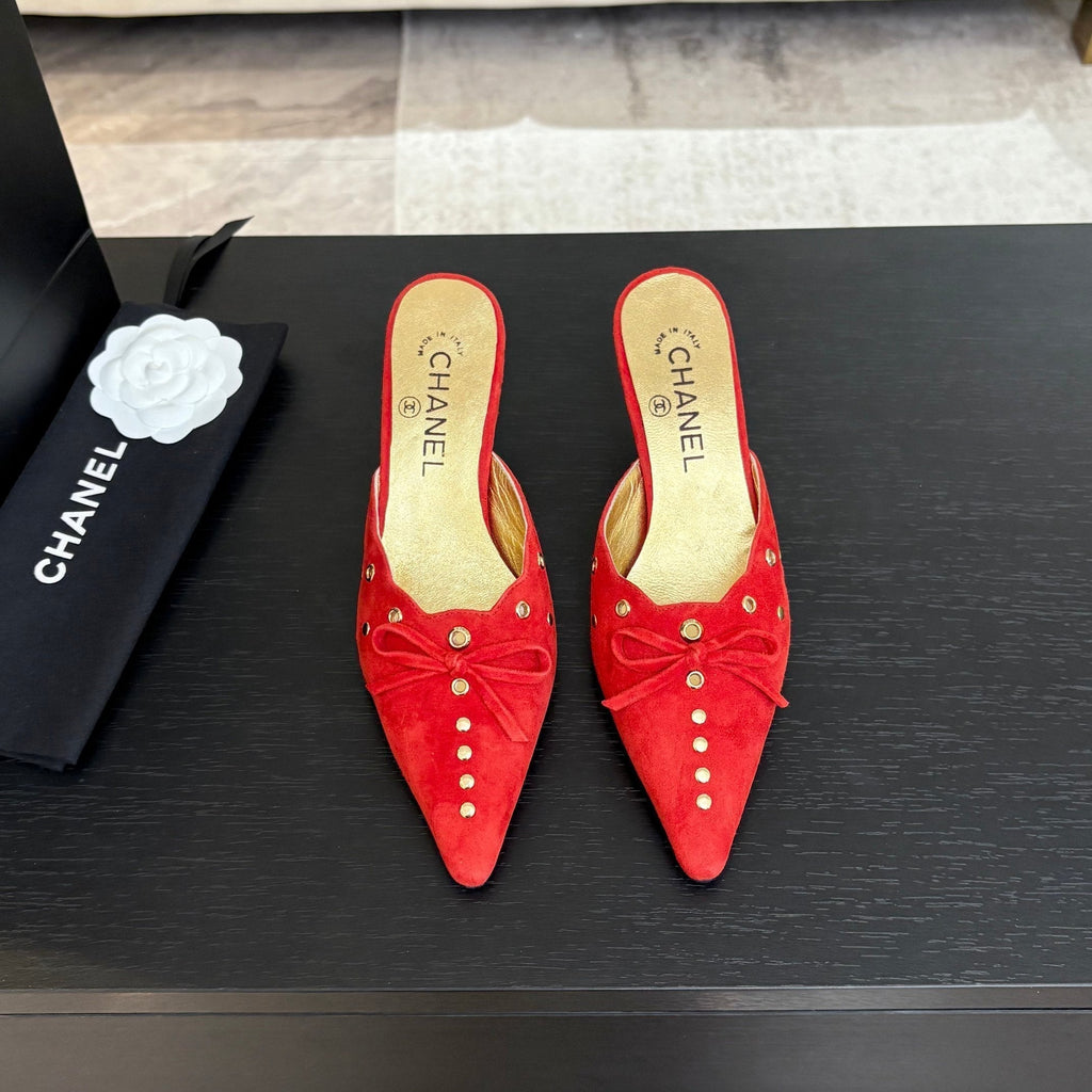 CHANEL HIGH HEEL MULE 65 MM IN CANDY RED SUEDE