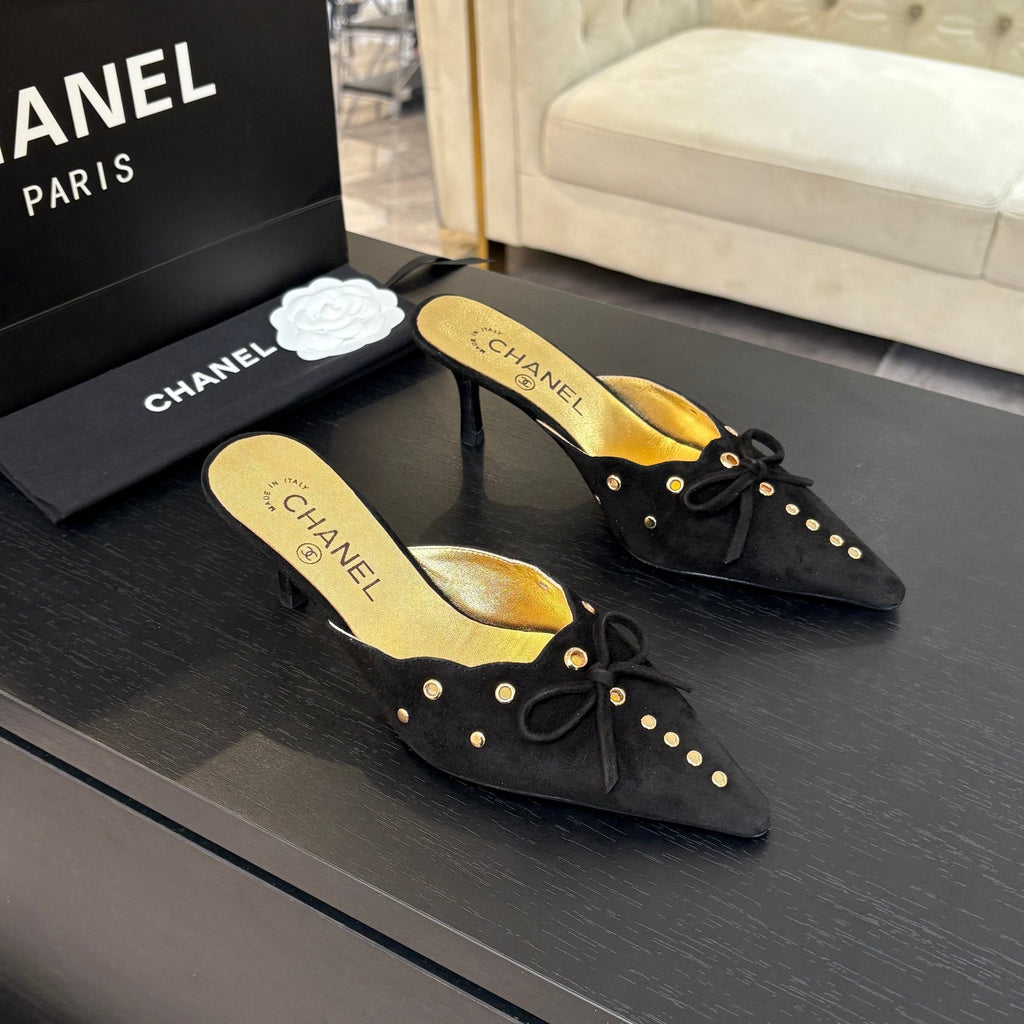 CHANEL HIGH HEEL MULE 65 MM IN BLACK SUEDE