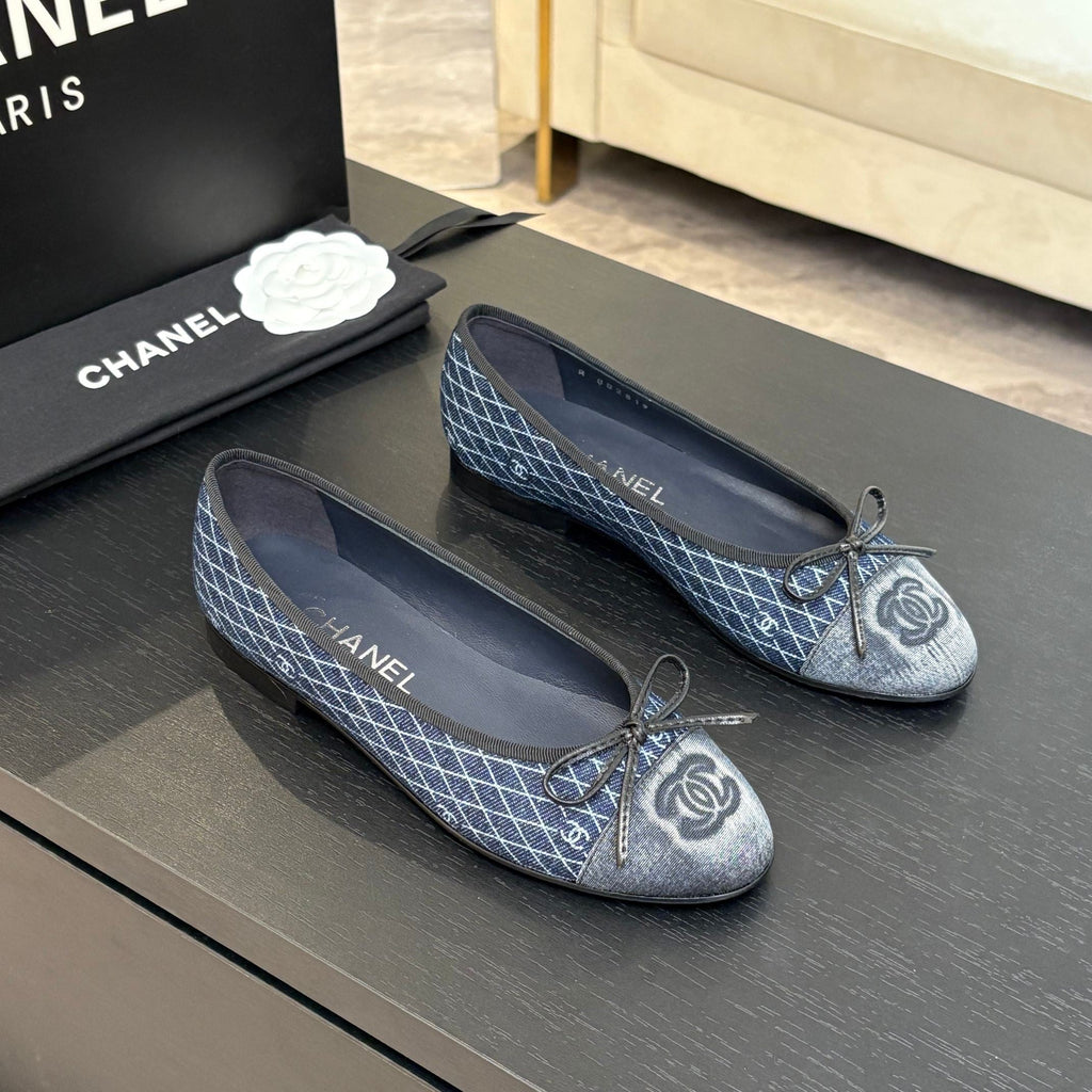 CHANEL BALLET FLATS IN AEGEAN BLUE MONOGRAM DENIM